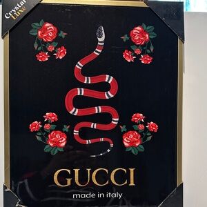 Crystal Luxe Black & Red Inspired Wall Art with Red, White and Black Snake.